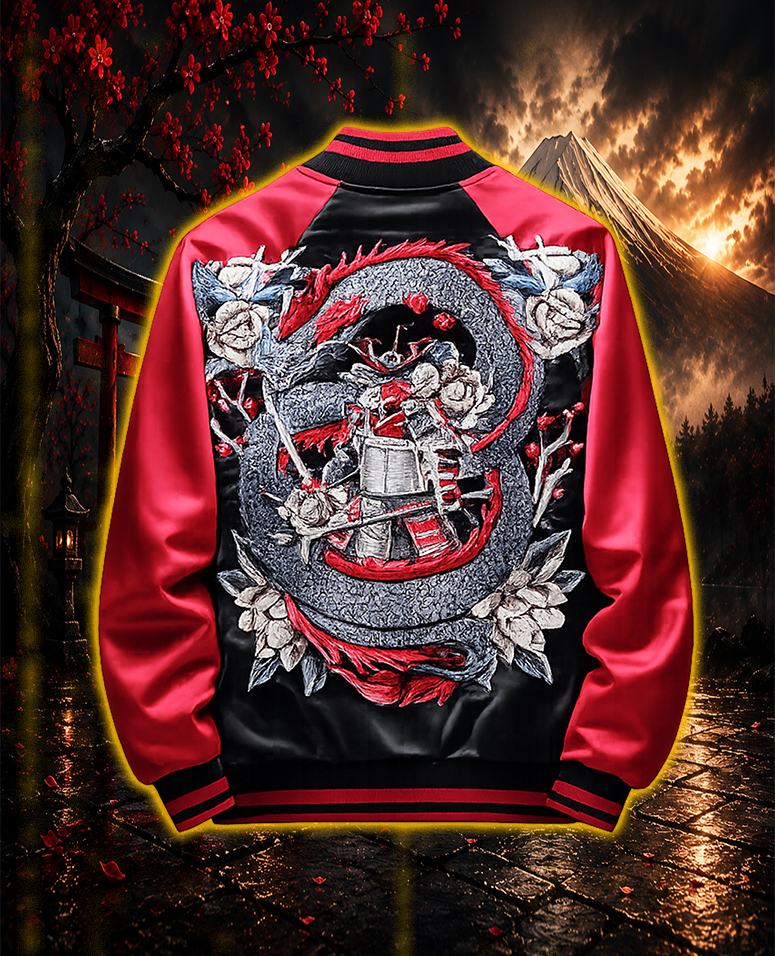 Back view of samurai sukajan jacket definitive tribute to the legendary warrior class